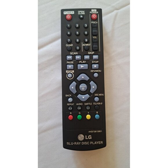 LG AKB73615801 Black Blu-Ray Disc Player Remote Control Rectangular Hard Plastic - Picture 1 of 5